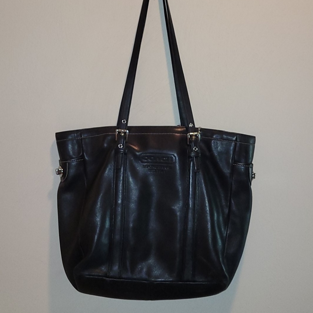 Black leather coach medium tote